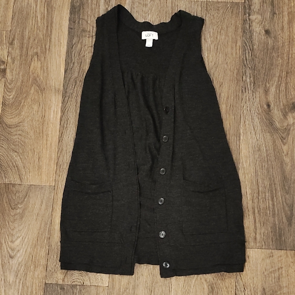 LOFT Charcoal Button-Front Vest
